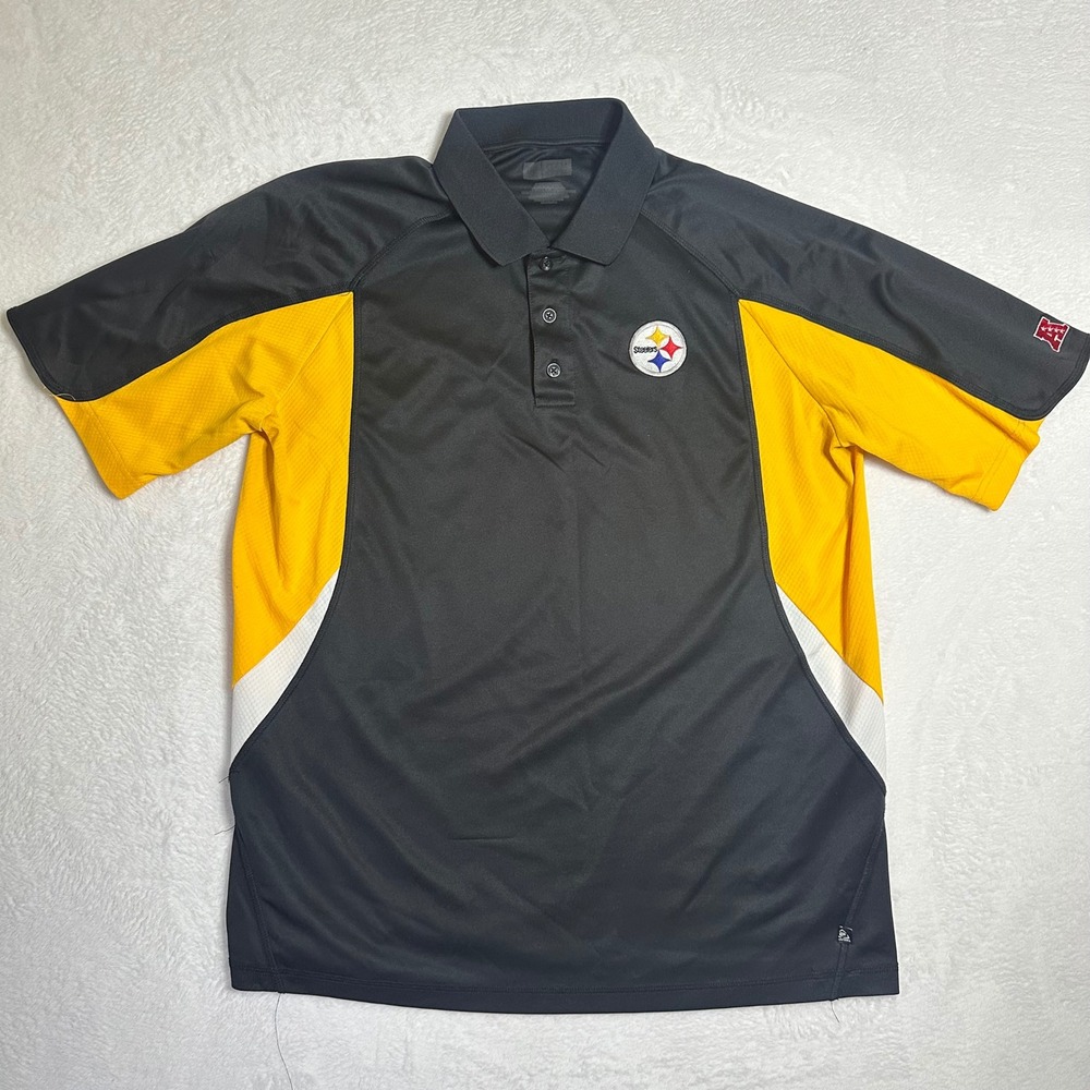 Pittsburgh Steelers NFL Mens XL Polo Shirt Black Yellow Colorblock Sporty Y2K